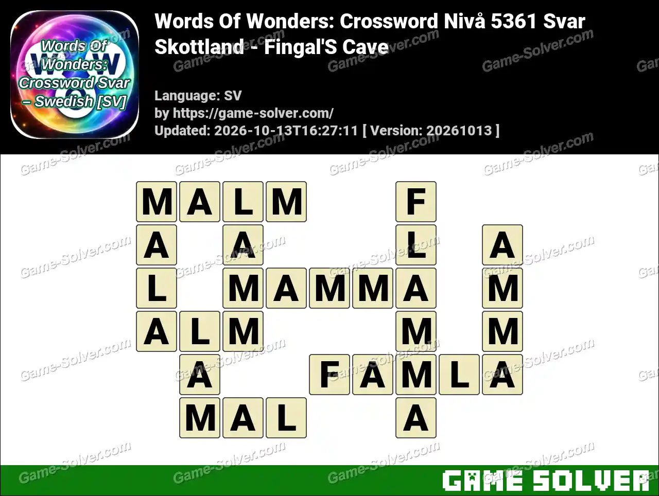 Words Of Wonders: Crossword Nivå 5361 Svar – Skottland – Fingal’S Cave